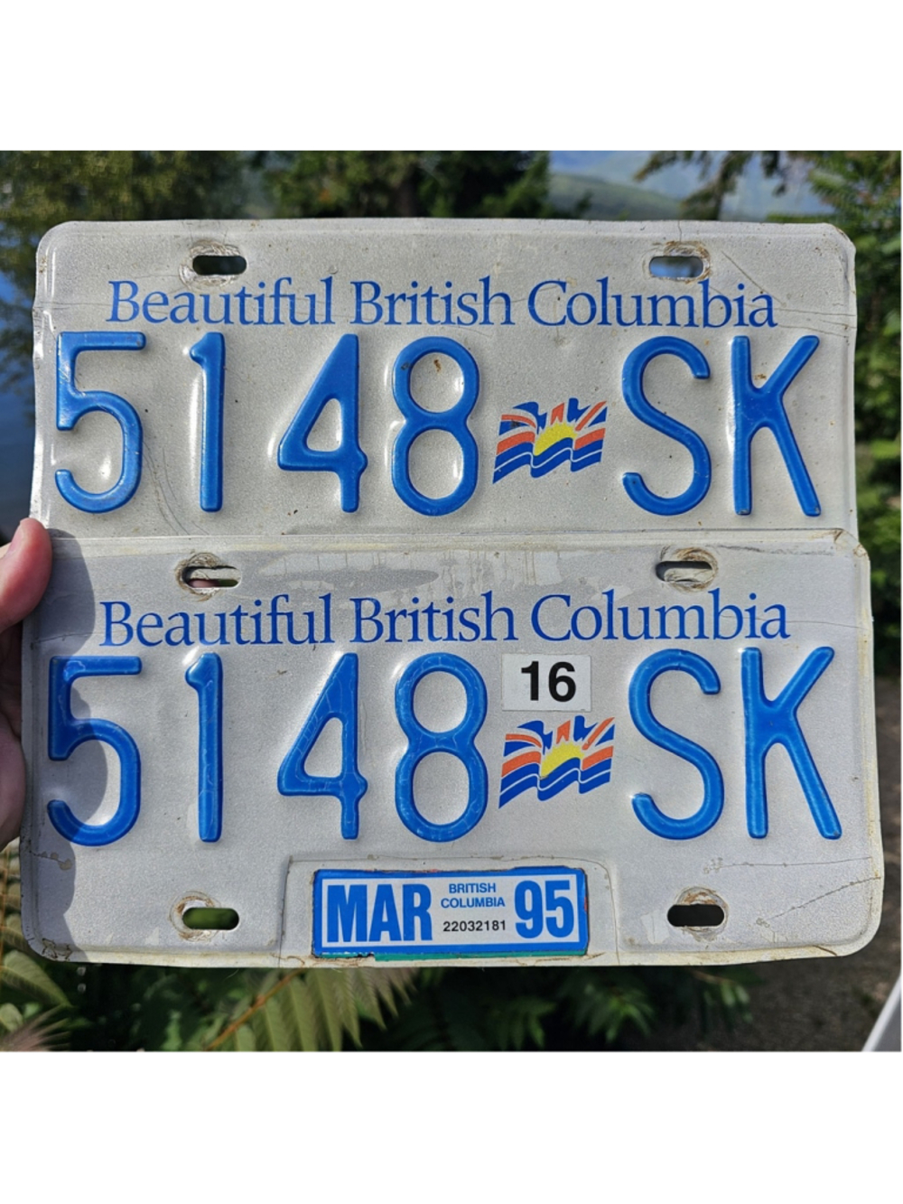 Pair 1995 BC British Columbia Truck License Plates 5148 SK Matching Set